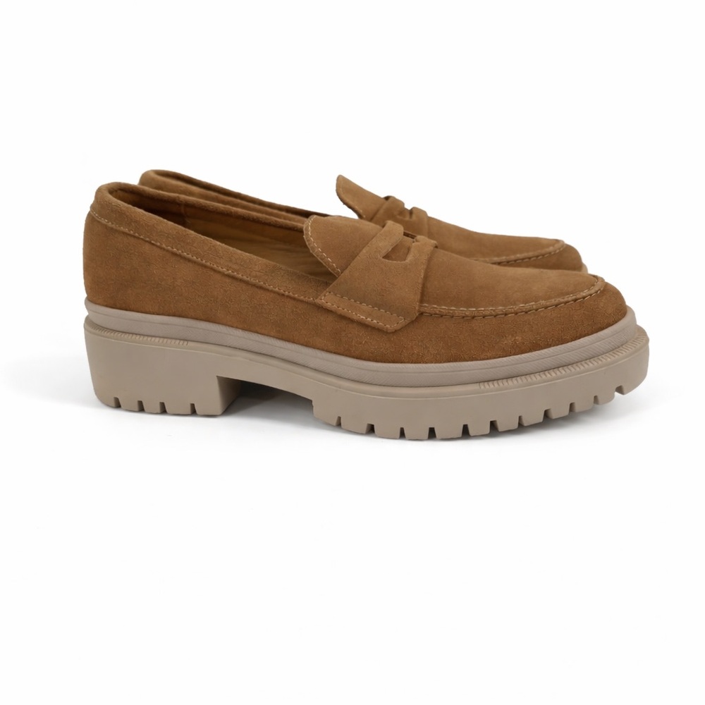 Patina Zoe Chunky Portland Leather Penny Loafers Chunky Lug Sole Slip-On Casual
